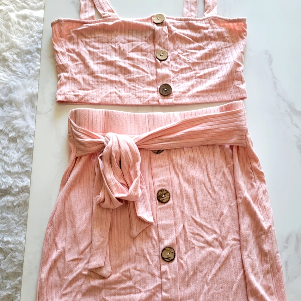 Peach two pieces skirt set